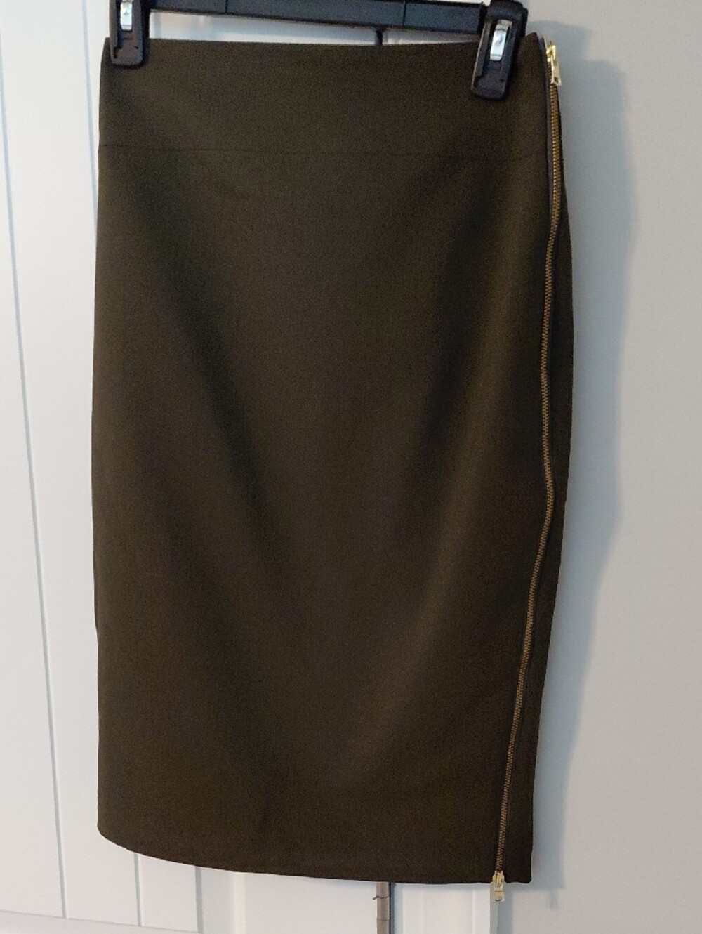 Express Olive Green High-Rise Pencil Skirt with Side Zip